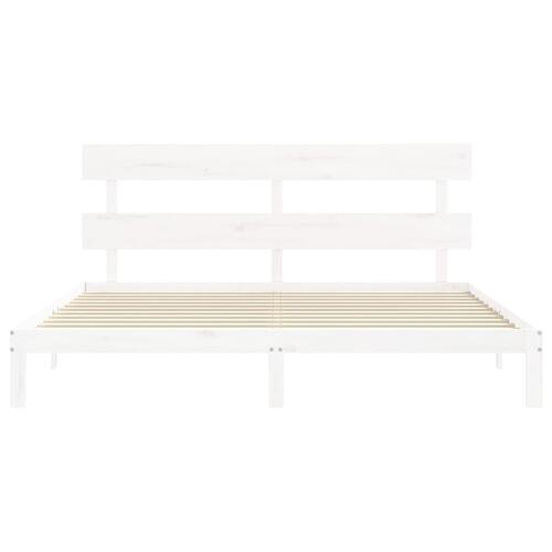 Sengeramme med sengegavl Super King Size massivt træ hvid