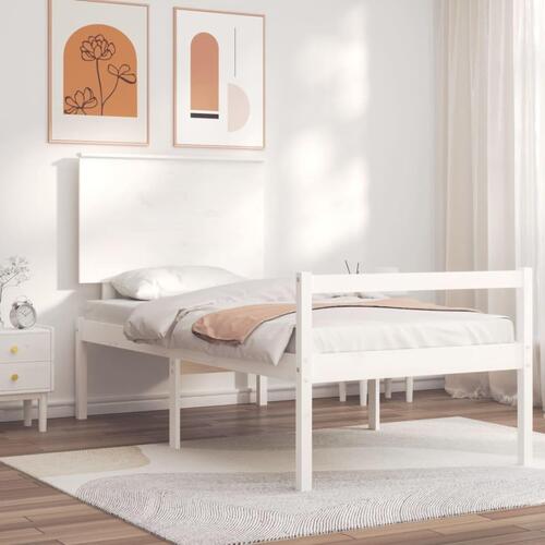 Seniorseng med sengegavl 100x200 cm massivt træ hvid