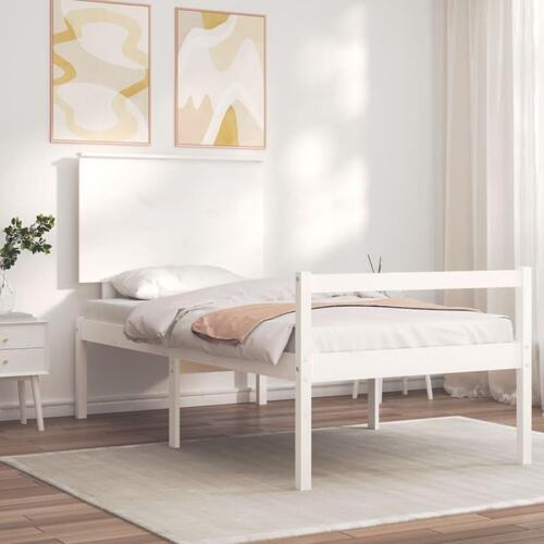 Seniorseng med sengegavl 100x200 cm massivt træ hvid