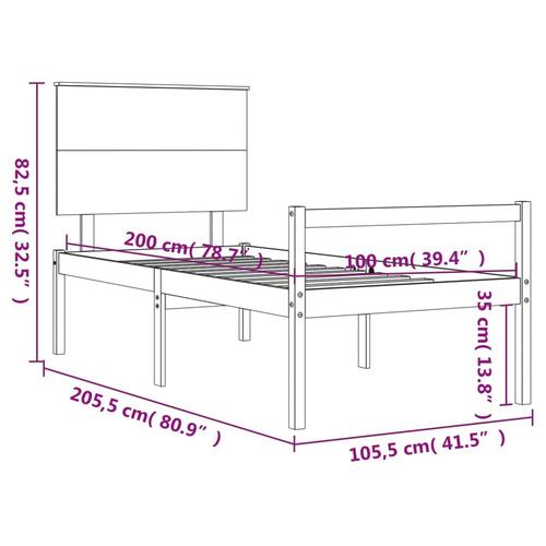 Seniorseng med sengegavl 100x200 cm massivt træ hvid
