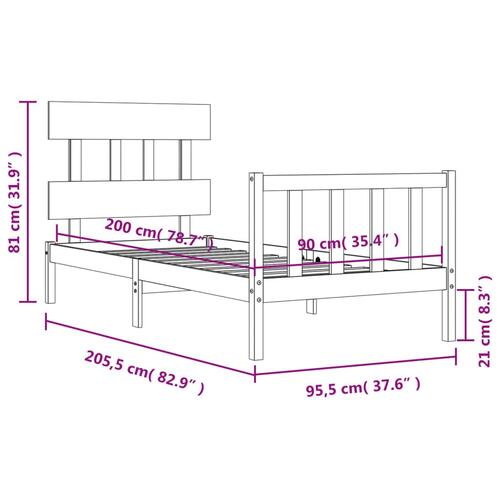 Sengeramme med sengegavl 90x200 cm massivt træ