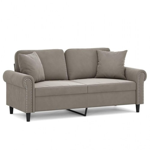 2-personers sofa med puder og hynder 140 cm velour lysegrå