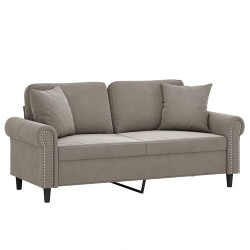 2-personers sofa med puder og hynder 140 cm velour lysegrå
