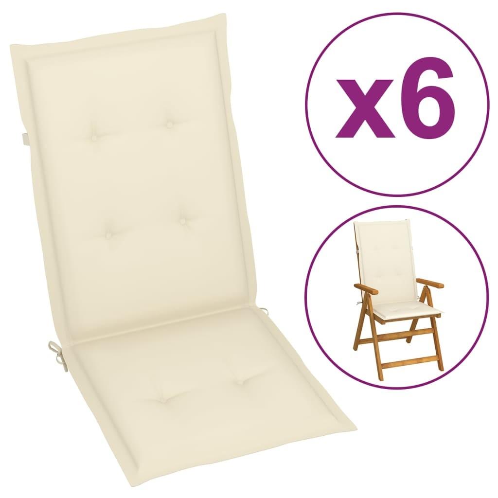 Hynder til havestole 6 stk. 120x50x3 cm cremefarvet (OUTLET A)