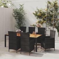 Udendørs spisebordssæt 7 dele med hynder polyrattan sort