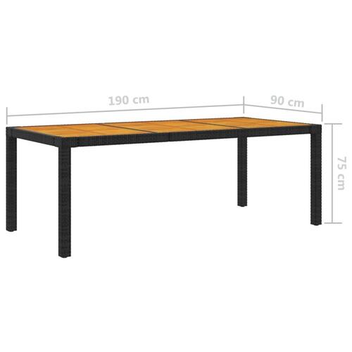 Havebord 190x90x75 cm polyrattan og akacietræ sort
