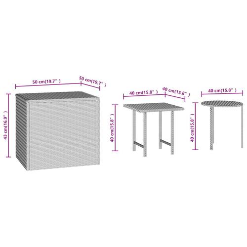 Sideborde 3 stk. polyrattan brun