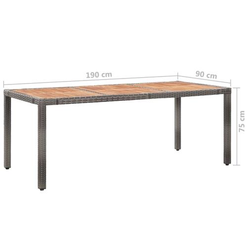 Havebord 190x90x75 cm polyrattan og akacietræ grå