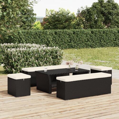 Ottoman med hynde 40x30x40 cm polyrattan sort