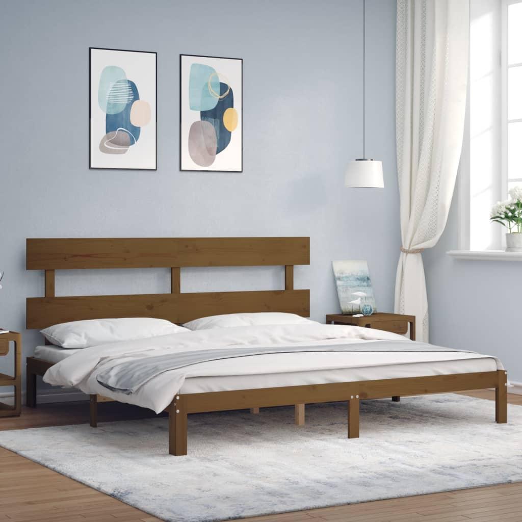 Sengeramme med sengegavl 200x200 cm massivt træ gyldenbrun