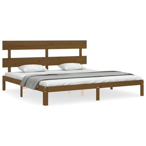 Sengeramme med sengegavl 200x200 cm massivt træ gyldenbrun
