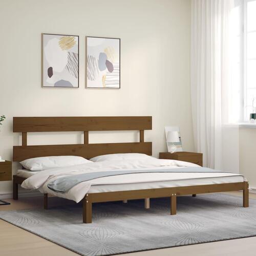 Sengeramme med sengegavl 200x200 cm massivt træ gyldenbrun