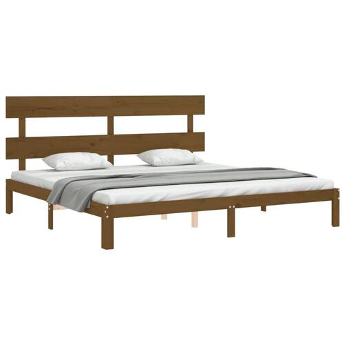 Sengeramme med sengegavl 200x200 cm massivt træ gyldenbrun