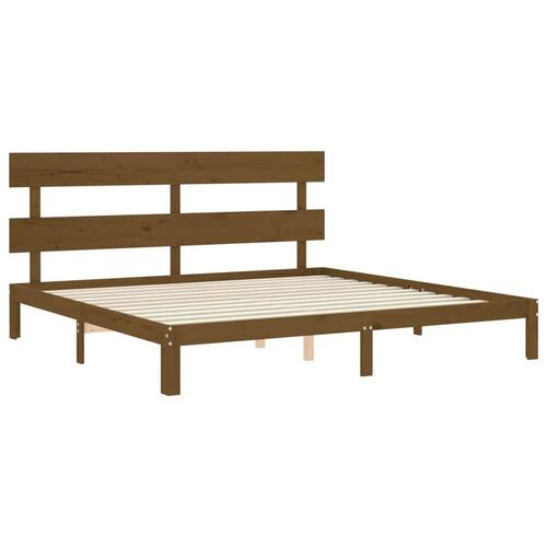 Sengeramme med sengegavl 200x200 cm massivt træ gyldenbrun
