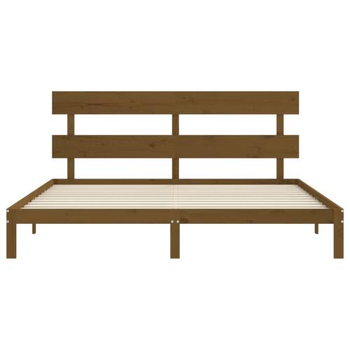 Sengeramme med sengegavl 200x200 cm massivt træ gyldenbrun