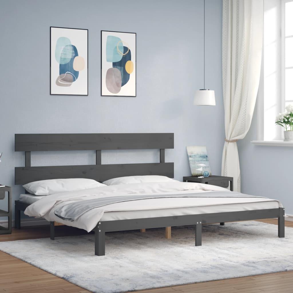Sengeramme med sengegavl 200x200 cm massivt træ grå billede