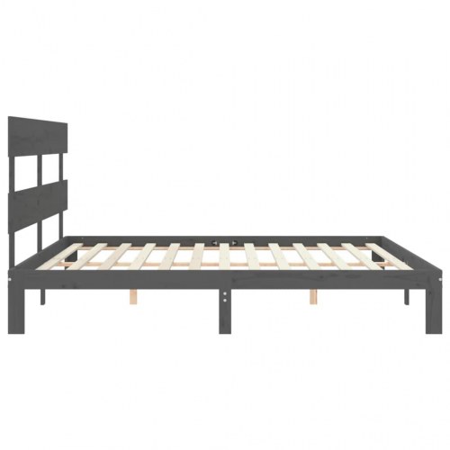 Sengeramme med sengegavl 200x200 cm - massivt fyrretræ, grå