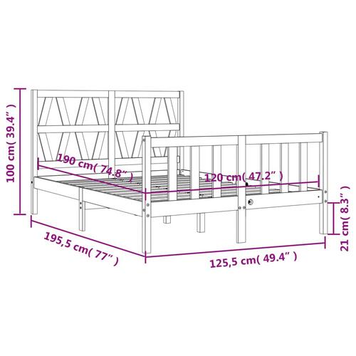 Sengeramme med sengegavl Small Double massivt træ hvid