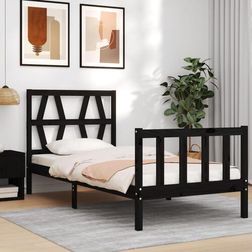 Sengeramme med sengegavl 100x200 cm massivt træ sort