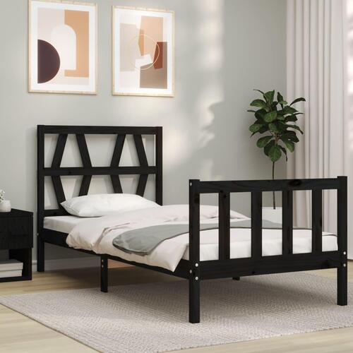 Sengeramme med sengegavl 100x200 cm massivt træ sort