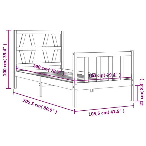 Sengeramme med sengegavl 100x200 cm massivt træ sort