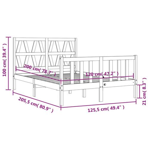 Sengeramme med sengegavl 120x200 cm massivt træ sort