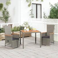 Spisebordssæt til haven 3 dele med hynder polyrattan grå