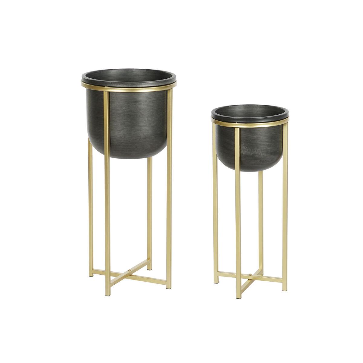 Sæt af planteredskaber 28,5 x 28,5 x 65,5 cm 28 x 28 x 65 cm Sort Gylden Metal