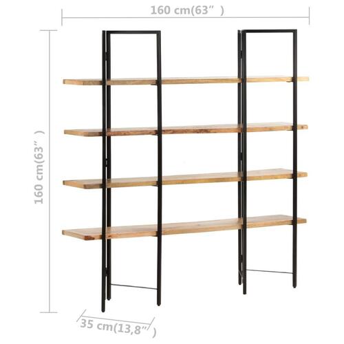 Bogreol med 4 hylder 160x35x160 cm massivt mangotræ