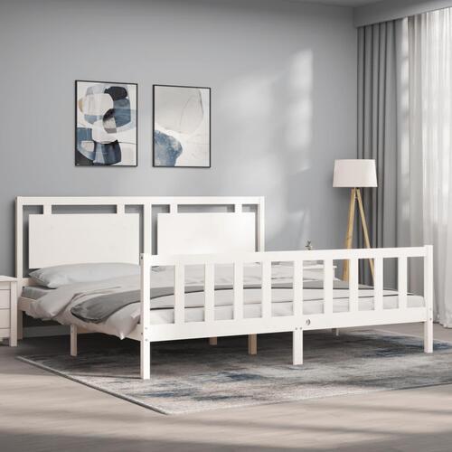 Sengeramme uden madras 200x200 cm massivt fyrretræ hvid