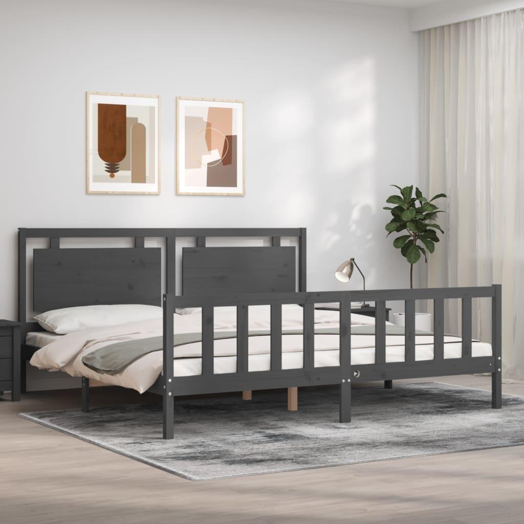Sengeramme med sengegavl 200x200 cm massivt træ grå