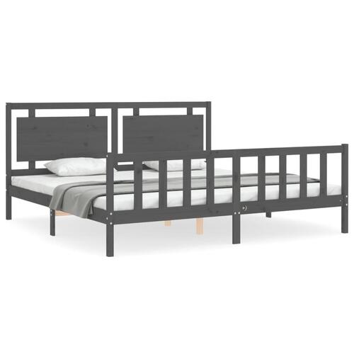 Sengeramme med sengegavl 200x200 cm massivt træ grå