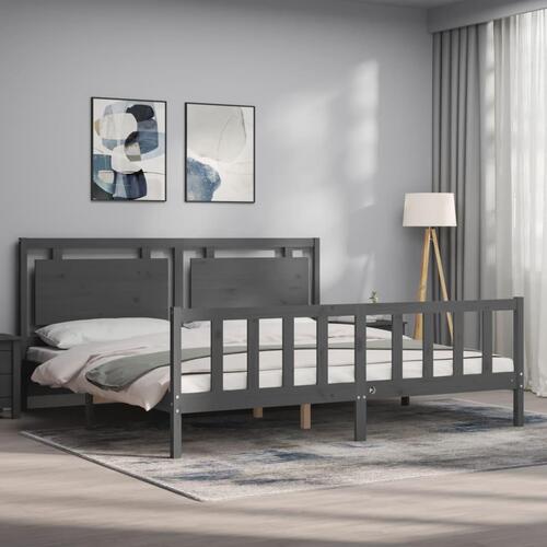 Sengeramme med sengegavl 200x200 cm massivt træ grå