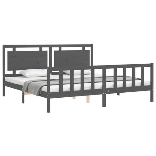 Sengeramme med sengegavl 200x200 cm massivt træ grå