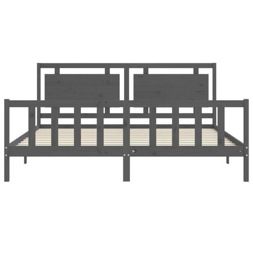 Sengeramme med sengegavl 200x200 cm massivt træ grå
