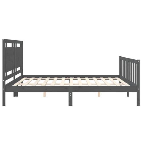 Sengeramme med sengegavl 200x200 cm massivt træ grå