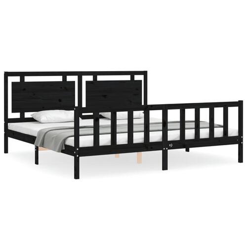 Sengeramme med sengegavl 200x200 cm massivt træ sort