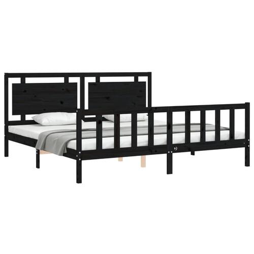 Sengeramme med sengegavl 200x200 cm massivt træ sort
