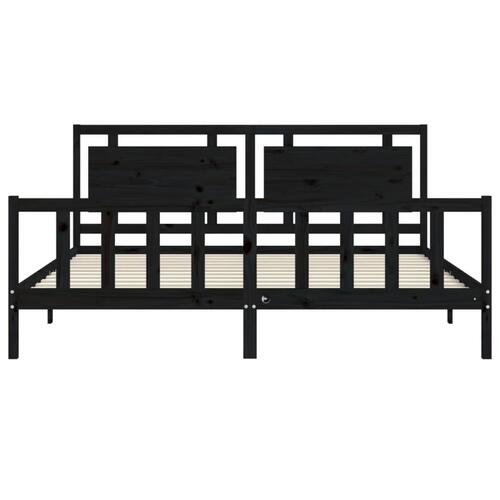 Sengeramme med sengegavl 200x200 cm massivt træ sort