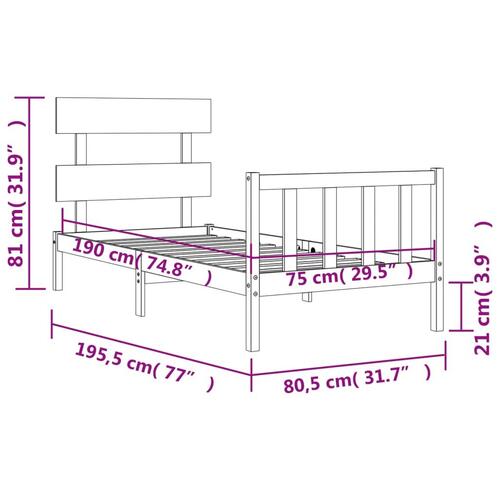 Sengeramme med sengegavl Small Single massivt træ sort
