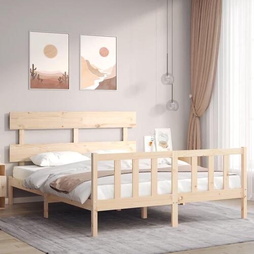 Sengeramme med sengegavl kingsize massivt træ