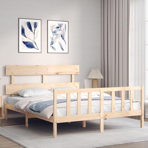 Sengeramme med sengegavl kingsize massivt træ