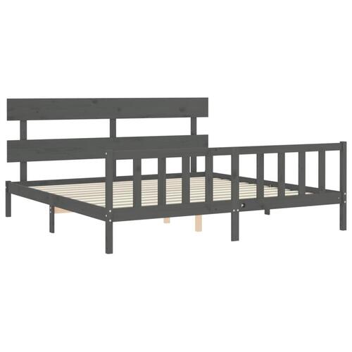 Sengeramme med sengegavl 200x200 cm massivt træ grå
