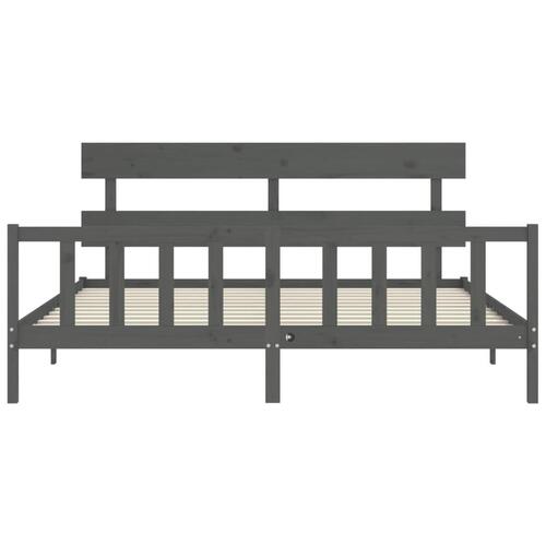 Sengeramme med sengegavl 200x200 cm massivt træ grå