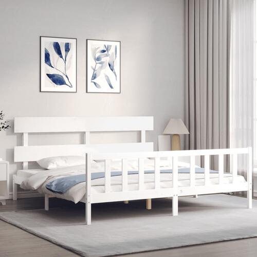 Sengeramme uden madras 200x200 cm massivt fyrretræ hvid