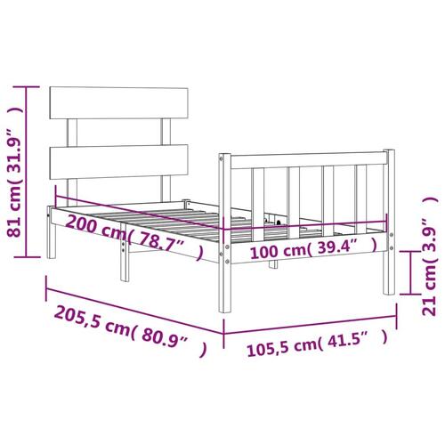 Sengeramme uden madras 100x200 cm massivt fyrretræ hvid