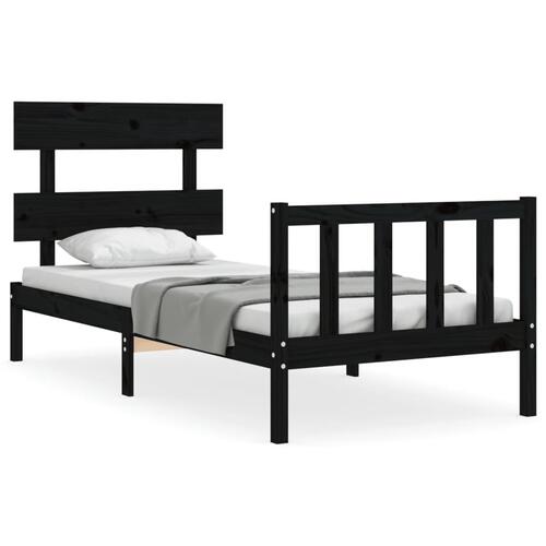 Sengeramme med sengegavl 100x200 cm massivt træ sort