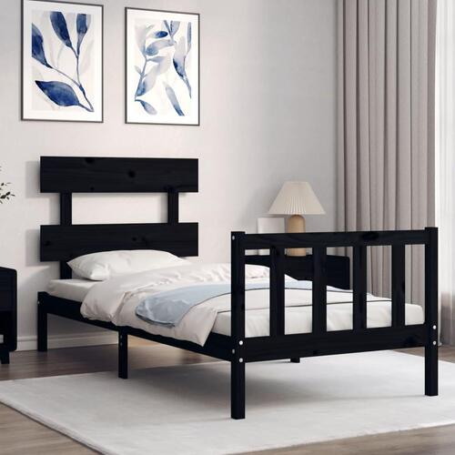 Sengeramme med sengegavl 100x200 cm massivt træ sort