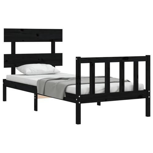 Sengeramme med sengegavl 100x200 cm massivt træ sort