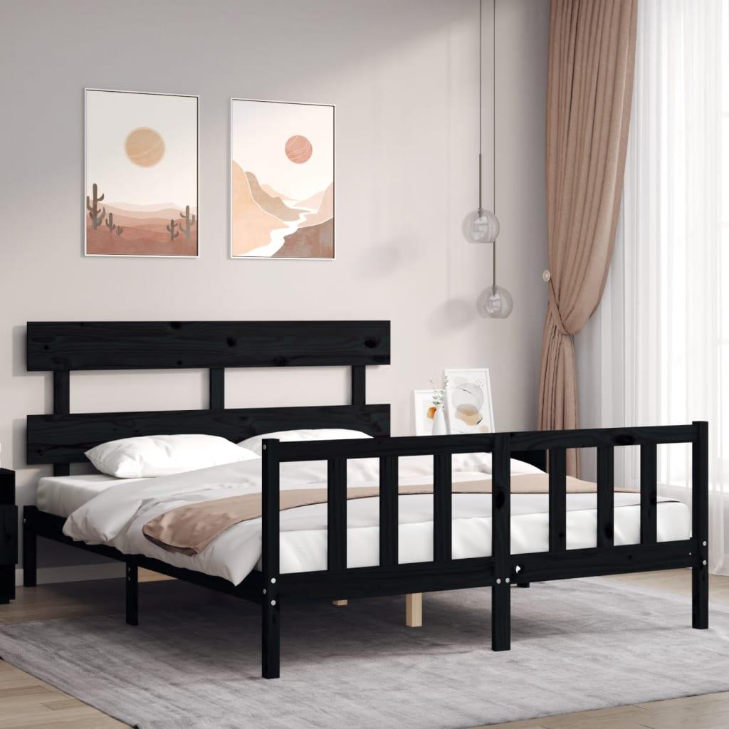 Sengeramme med sengegavl kingsize massivt træ sort